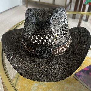 Women’s World Brown Woven Straw Western Hat with Decorative Band